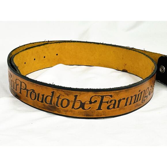 Vtg Mens Tooled Leather Belt Proud To Be Farming Sz 42 - Picture 1 of 4